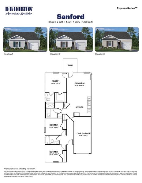 2D floor plan layout for the Sanford by D.R. Horton in Jetstream Park, Wilson, NC (Image 3).