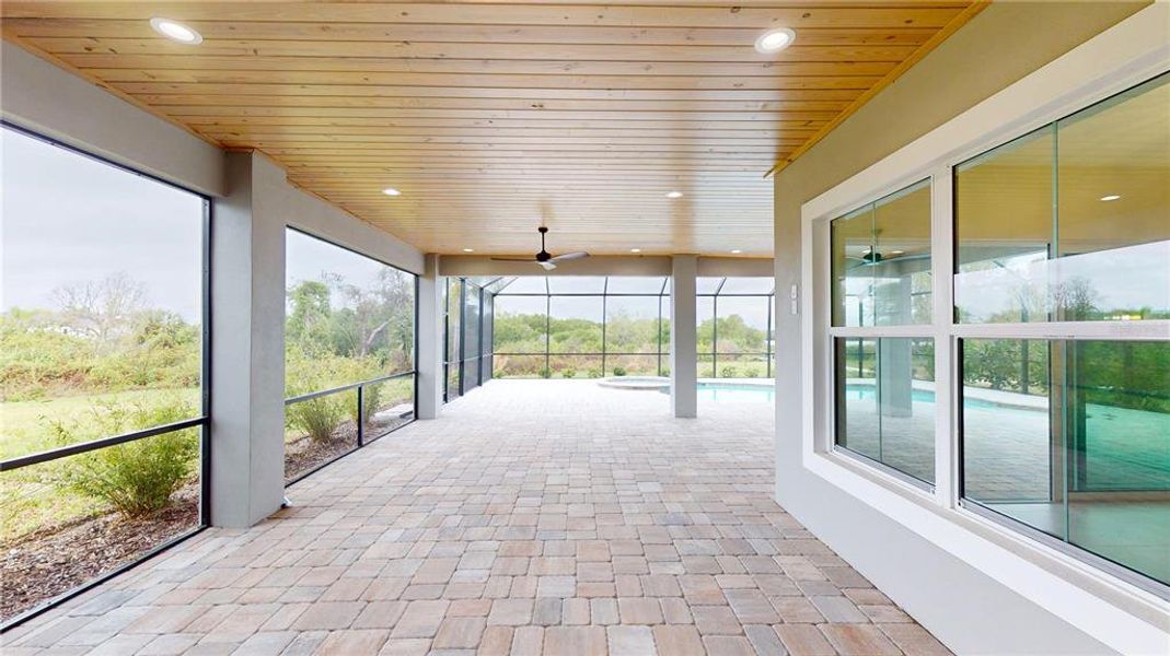 Expansive lanai with tongue and groove ceiling