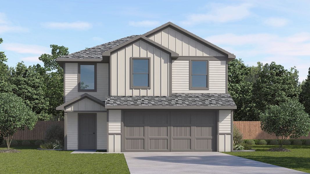 Front exterior of a new home in The Hills of Sherman, Sherman, TX, highlighting curb appeal (Image 1). Front exterior of a new home in The Hills of Sherman, Sherman, TX, highlighting curb appeal (Image 1).