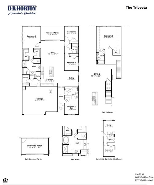 2D floor plan layout for the TRIVECTA by D.R. Horton in Eden Springs, Longs, SC (Image 3).