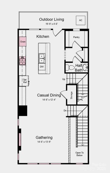 Main Level Floor Plan - Structural options added include: gourmet kitchen, modern fireplace, full bathroom on ground level, 9' ceilings on first floor, and ledge at primary showe