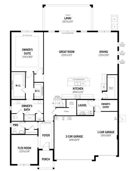 2D floor plan layout for the Windcave by Mattamy Homes in Crosswind Ranch, Parrish, FL (Image 3).