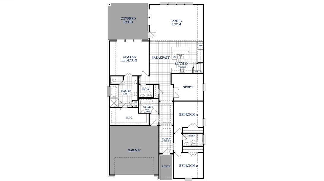 2D floor plan layout for the Garnet by Stonehollow Homes in Creekview Meadows, Pilot Point, TX (Image 3).