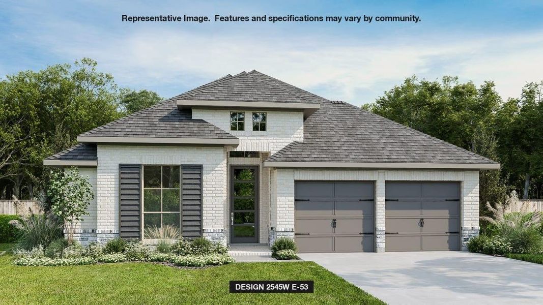 Front exterior of a new home in Kresston 50', Magnolia, TX, highlighting curb appeal (Image 1). Front exterior of a new home in Kresston 50', Magnolia, TX, highlighting curb appeal (Image 1).