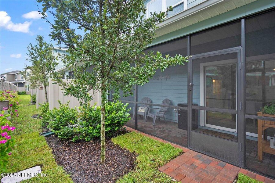 Exterior details and patio area of a home in Shearwater: Affordable Luxury Townhomes, St. Augustine (Image 21).