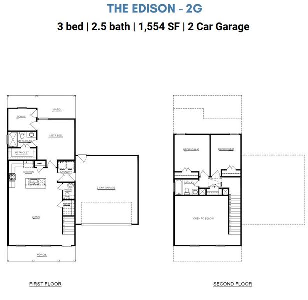2D floor plan layout for the The Edison by ICONIQ Homes in Arrowhead Lakes, Willis, TX (Image 3).