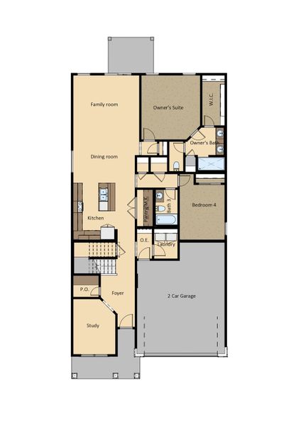 2D floor plan layout for the Texas Olive by View Homes in Paseos Del Este, Horizon City, TX (Image 5).