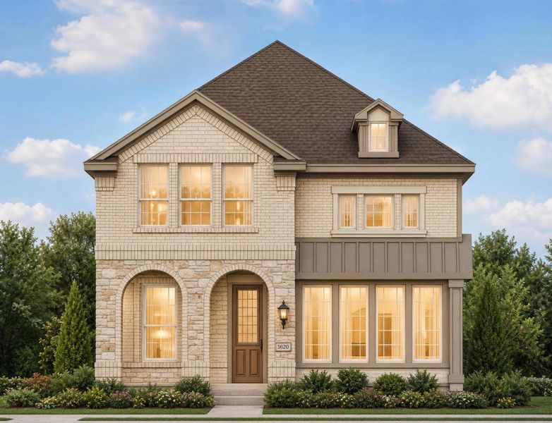 Representative exterior photo of a completed home built from the Royal Bradford by Grand Homes in Trails at Cottonwood Creek, Rowlett, TX (Image 24). Representative exterior photo of a completed home built from the Royal Bradford by Grand Homes in Trails at Cottonwood Creek, Rowlett, TX (Image 24).