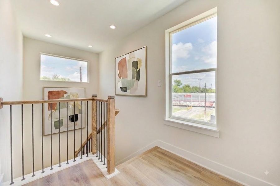 Third floor landing with natural light. No dark staircase and no need to turn on lights during the day Third floor landing with natural light. No dark staircase and no need to turn on lights during the day