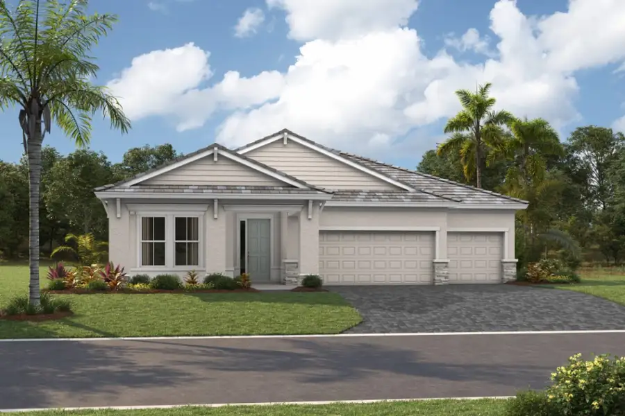 Representative exterior photo of a completed home built from the Biscayne I by Homes by WestBay in Longleaf at Grand Park, Sarasota, FL (Image 4).