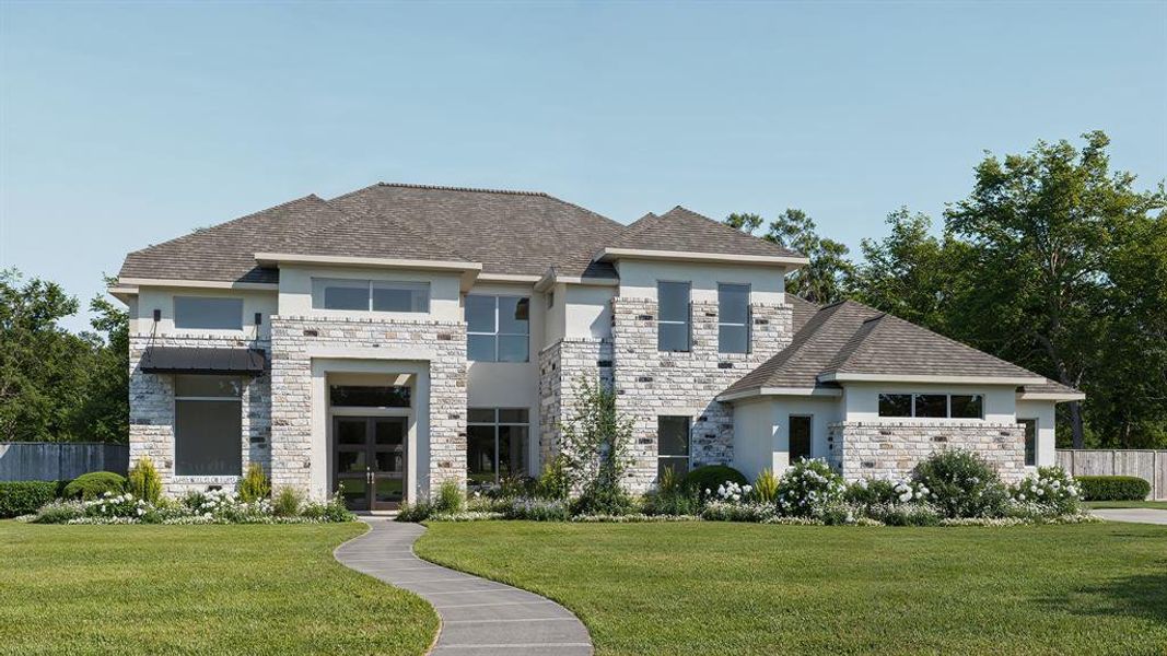Front exterior of a new home in Enchanted Creek, Lucas, TX, highlighting curb appeal (Image 1). Front exterior of a new home in Enchanted Creek, Lucas, TX, highlighting curb appeal (Image 1).