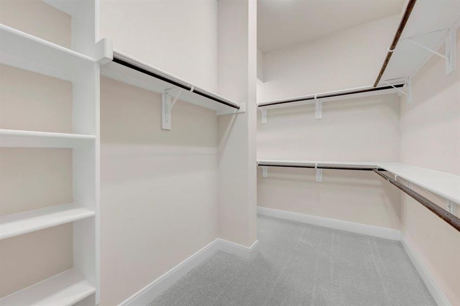 Walk in closet with light carpet