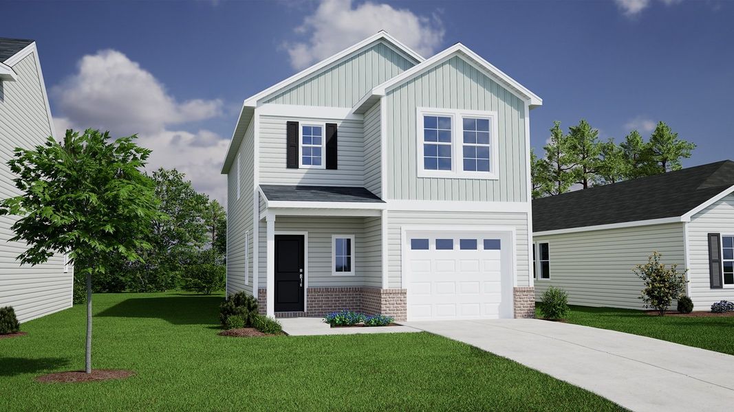 Front exterior of a new home in Laurinton Farms, Hopkins, SC, highlighting curb appeal (Image 1). Front exterior of a new home in Laurinton Farms, Hopkins, SC, highlighting curb appeal (Image 1).