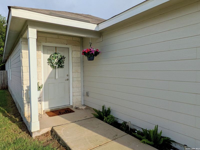 Exterior details and patio area of a home in Thea Meadows: Belmar Collection, San Antonio (Image 19). Exterior details and patio area of a home in Thea Meadows: Belmar Collection, San Antonio (Image 19).