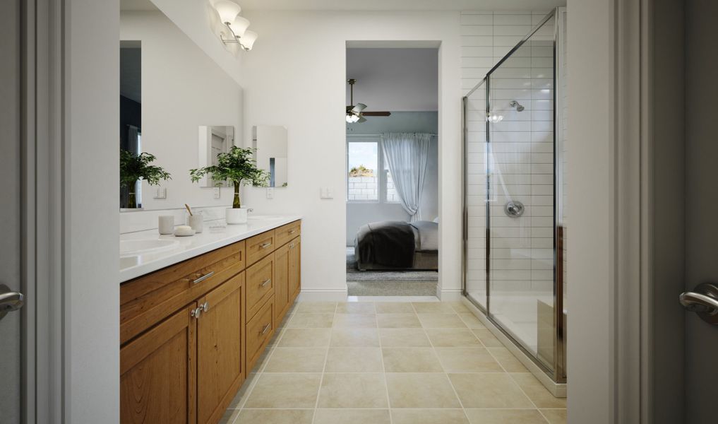 Owner's bath with walk-in shower and dual sinks