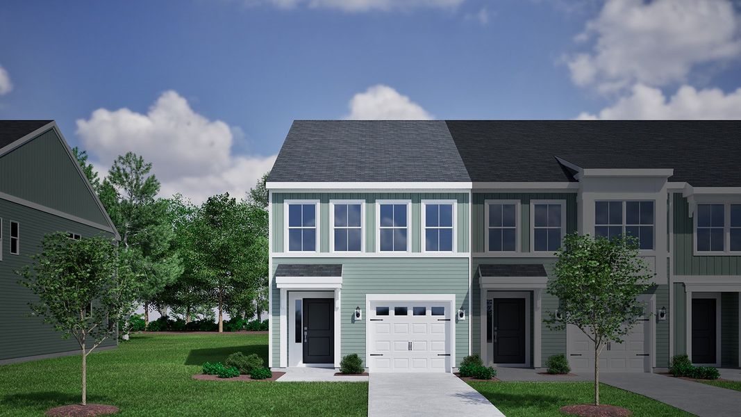 Front exterior of a new home in Sloan Station, Charlotte, NC, highlighting curb appeal (Image 1).
