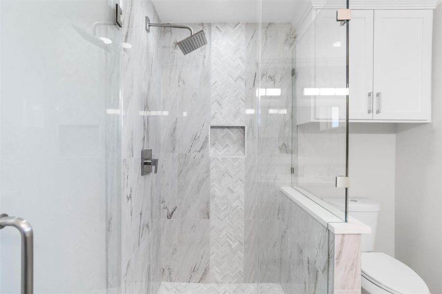 Fully tiled stand alone shower in the third full bath Fully tiled stand alone shower in the third full bath