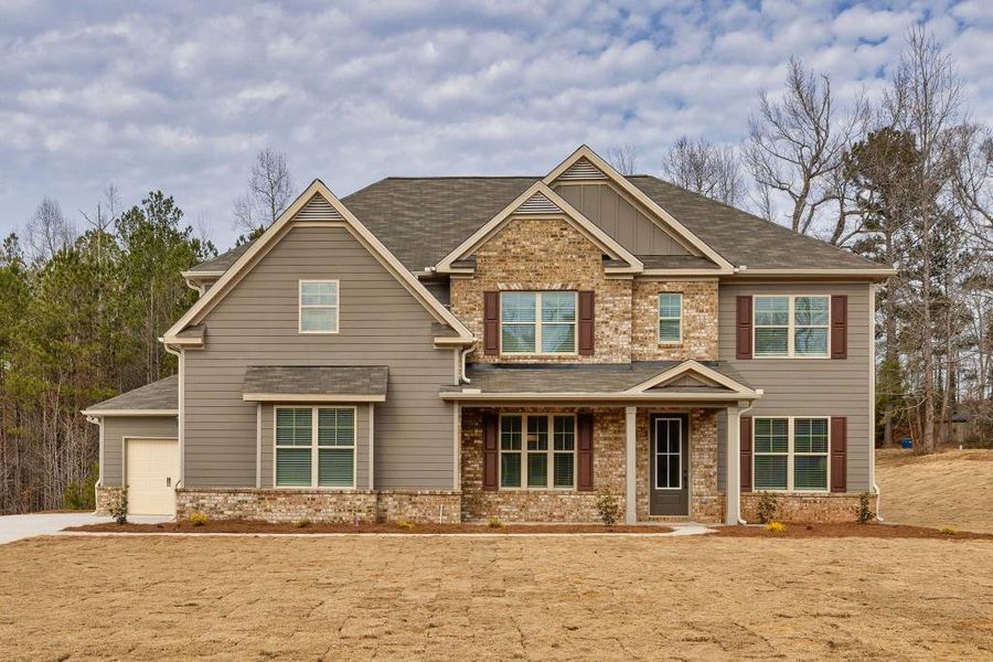 Front exterior of a new home in Ruby Creek Estates, Atlanta, GA, highlighting curb appeal (Image 1). Front exterior of a new home in Ruby Creek Estates, Atlanta, GA, highlighting curb appeal (Image 1).