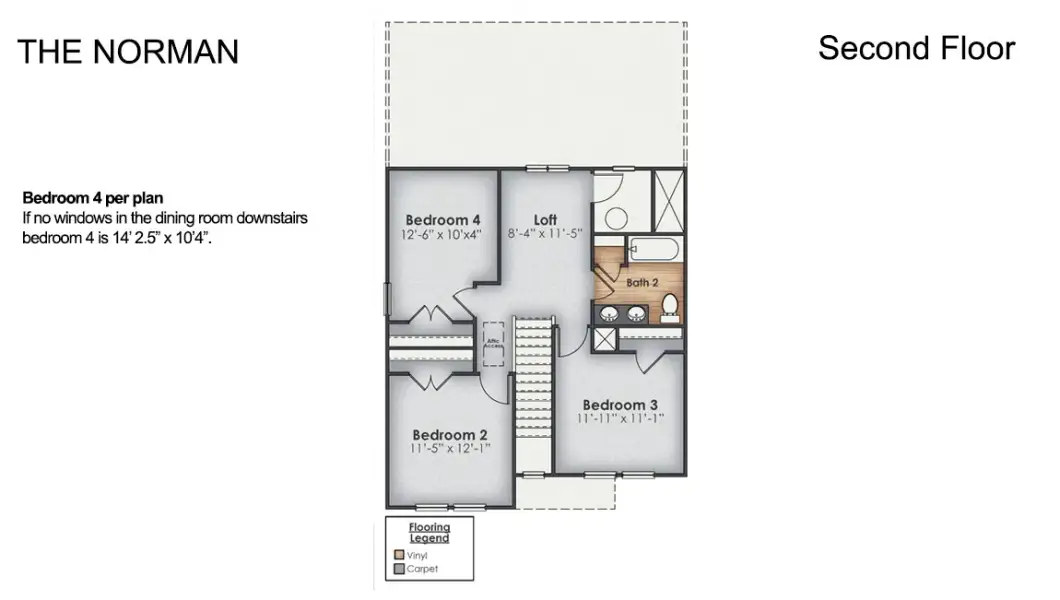 2D floor plan layout of this home in Townes at Seabrooke, Leland, NC (Image 5).