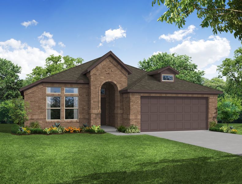 Representative exterior photo of a completed home built from the Lincoln by Impression Homes in Keeneland, Aubrey, TX (Image 2). Representative exterior photo of a completed home built from the Lincoln by Impression Homes in Keeneland, Aubrey, TX (Image 2).