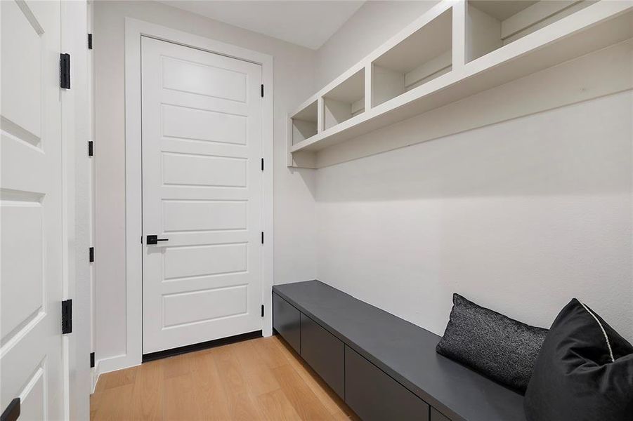 Mudroom featuring light hardwood / wood-style floors