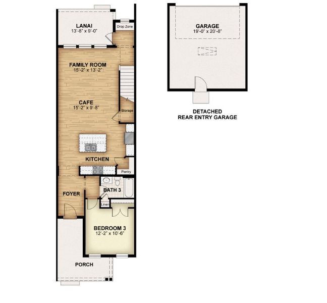2D floor plan layout for the Edison by Rockwell Homes in Harvest at Ovation - Townhomes, Winter Garden, FL (Image 5). 2D floor plan layout for the Edison by Rockwell Homes in Harvest at Ovation - Townhomes, Winter Garden, FL (Image 5).