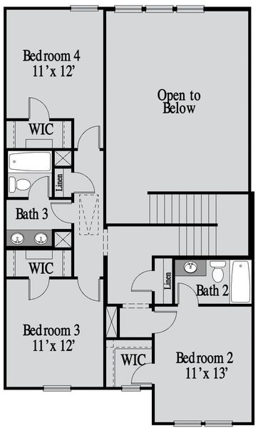 2D floor plan layout for the Glynn by UnionMain Homes in Pickens Bluff, Hiram, GA (Image 4).