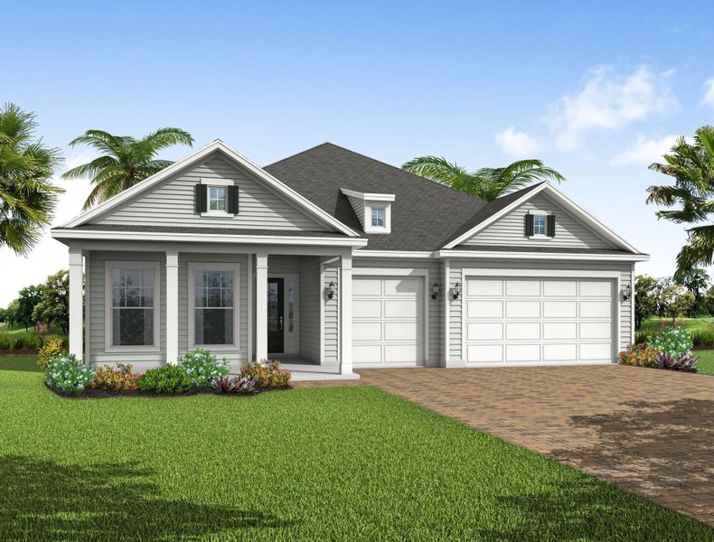 Representative exterior photo of a completed home built from the Aurora by Riverside Homes in Hidden Creek at SilverLeaf, St. Augustine, FL (Image 2).
