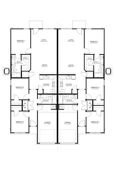 2D floor plan layout of this home in The Valley at Great Hills Duplexes, Copperas Cove, TX (Image 3).