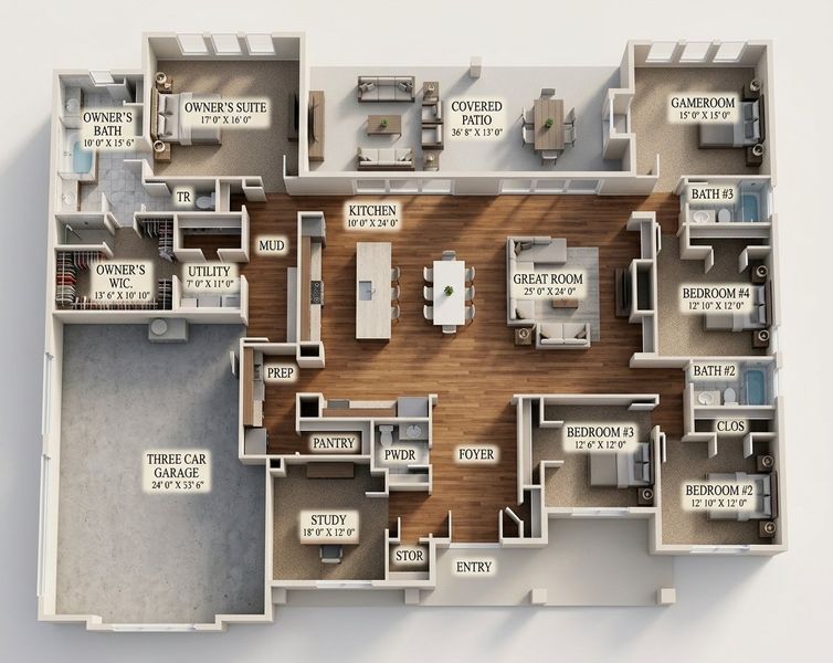 2D floor plan layout of this home in Santana Ridge - Brock ISD, Weatherford, TX (Image 3).