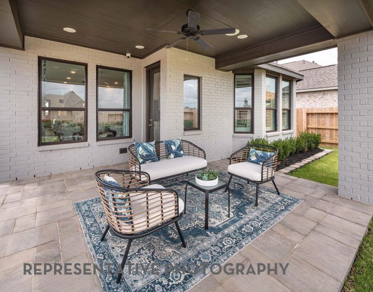 Exterior details and patio area of a home in Meridiana, Manvel (Image 2).