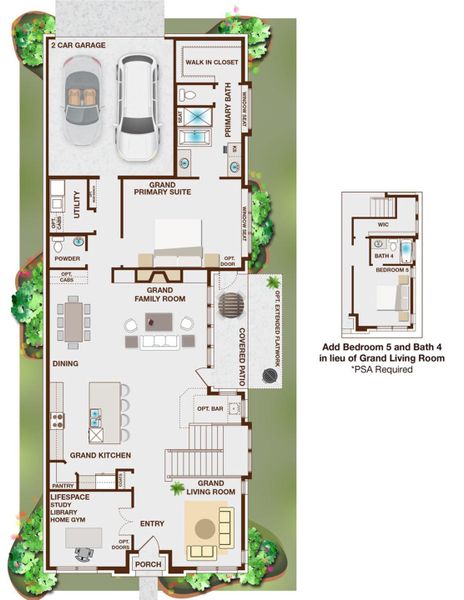 2D floor plan layout for the Royal Waterford by Grand Homes in Edgewater, Fate, TX (Image 4).