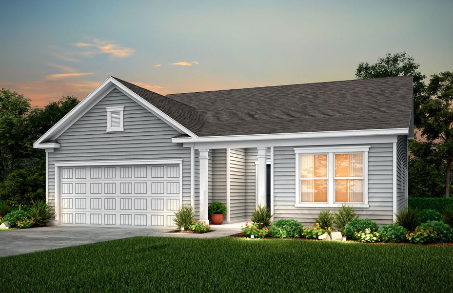 Bedrock new home Exterior LC2A with a double front window. Bedrock new home Exterior LC2A with a double front window.