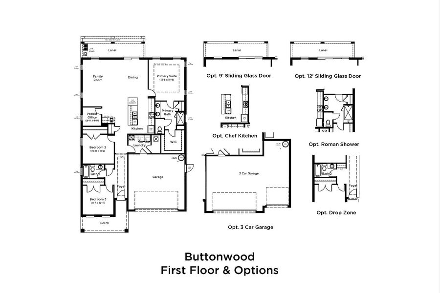 2D floor plan layout for the Buttonwood by DRB Homes in Ardisia Park, New Smyrna Beach, FL (Image 3).