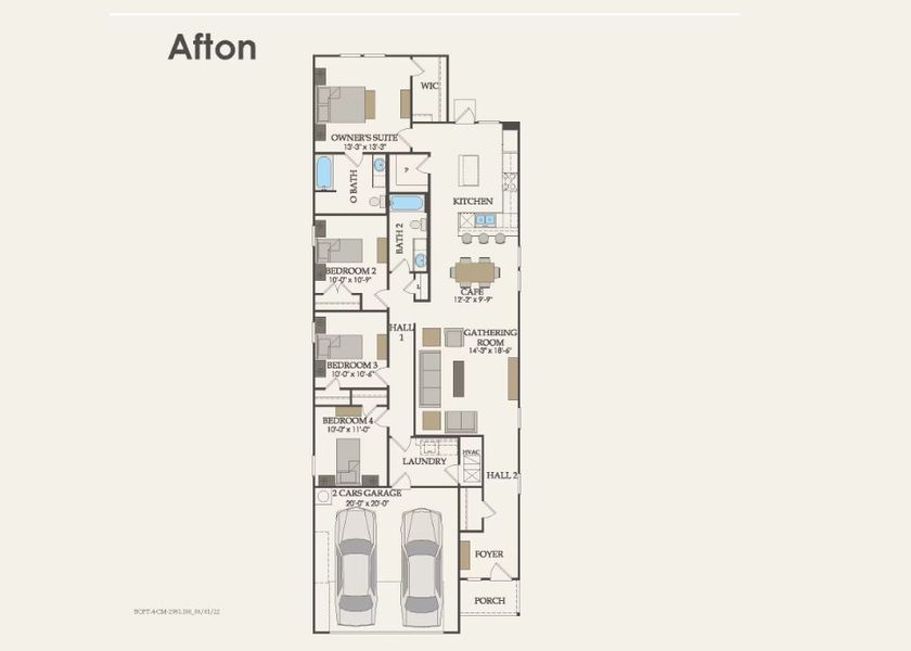 2D floor plan layout of this home in The Overlook at Creekside, New Braunfels, TX (Image 3).