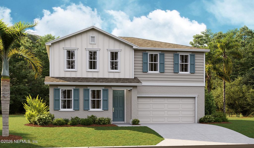 Front exterior of a new home in Seasons at Grandview Gardens, Deland, FL, highlighting curb appeal (Image 1). Front exterior of a new home in Seasons at Grandview Gardens, Deland, FL, highlighting curb appeal (Image 1).