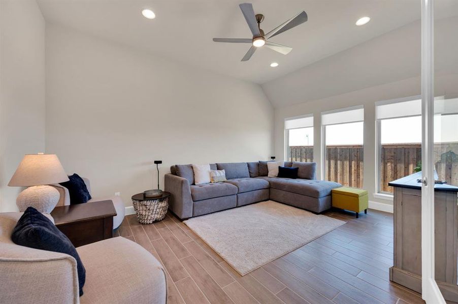 Close the custom roller shades for a darker room or leave up for a lit game room. Your choice!