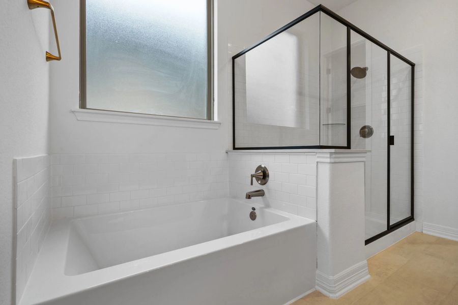 Primary bathroom. Sample product photo. Actual exterior and interior selections may vary by homesite. Photo may be virtually staged.