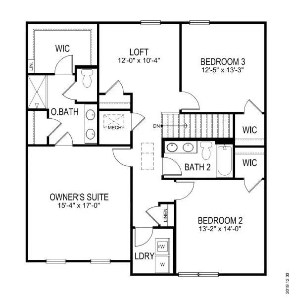 2D floor plan layout for the Penwell by D.R. Horton in Lyman Oaks, Lyman, SC (Image 5).