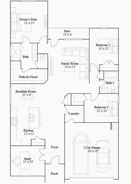 2D floor plan layout of this home in The Highlands, Porter, TX (Image 4). 2D floor plan layout of this home in The Highlands, Porter, TX (Image 4).