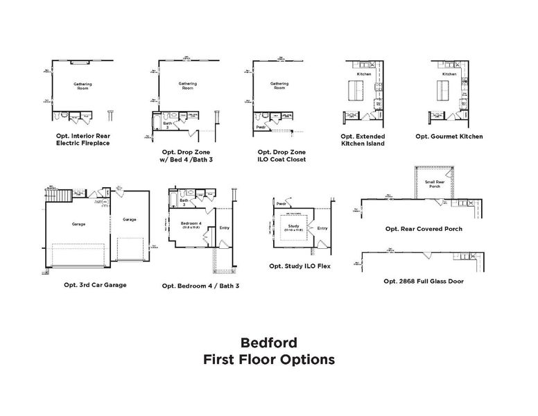 2D floor plan layout for the Bedford by DRB Homes in Cottages of Bearwood, Mount Pleasant, TN (Image 7).