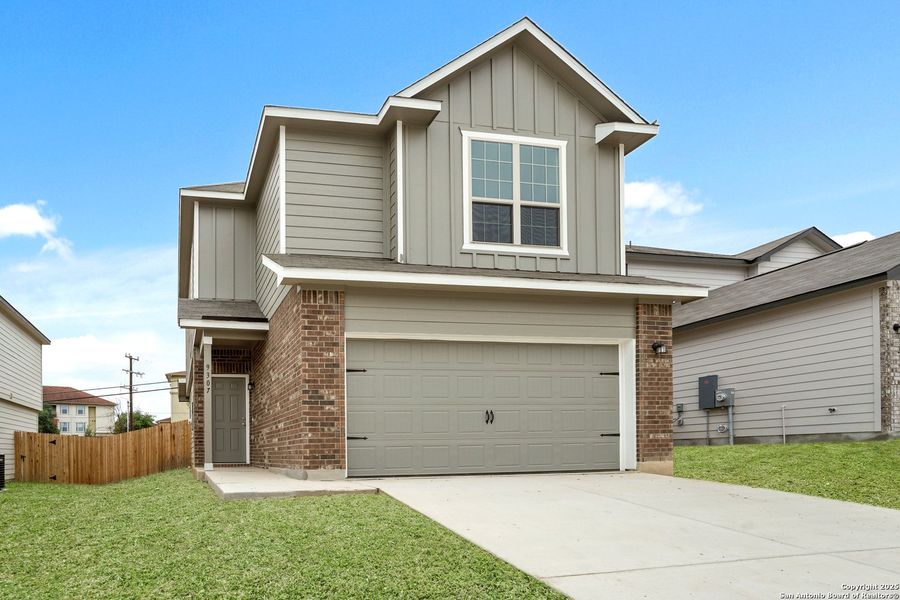 Front exterior of a new home in Somerset Trails, San Antonio, TX, highlighting curb appeal (Image 11). Front exterior of a new home in Somerset Trails, San Antonio, TX, highlighting curb appeal (Image 11).