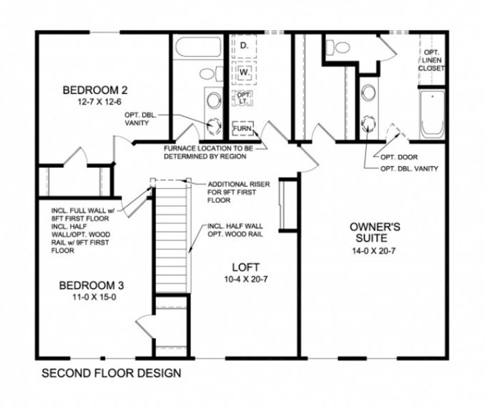 2D floor plan layout for the Yosemite by Fischer Homes in Three Rivers, Euharlee, GA (Image 4).