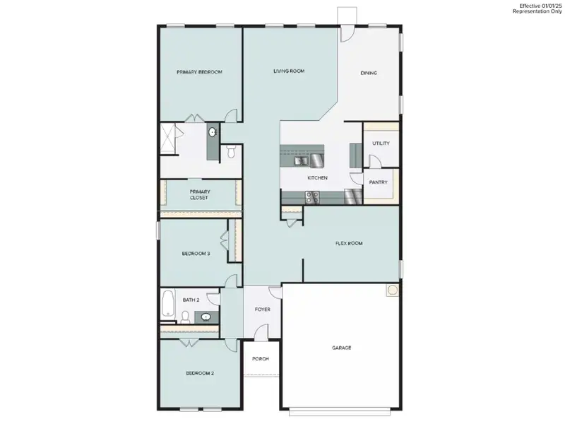 2D floor plan layout for the Colony at Pinehurst 1937 by Brohn Homes in Colony at Pinehurst, Pinehurst, TX (Image 3).