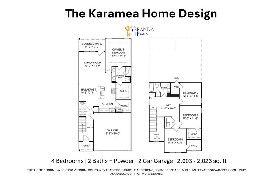 2D floor plan layout for the Karamea by Veranda Homes in The Grove, Florence, SC (Image 3).