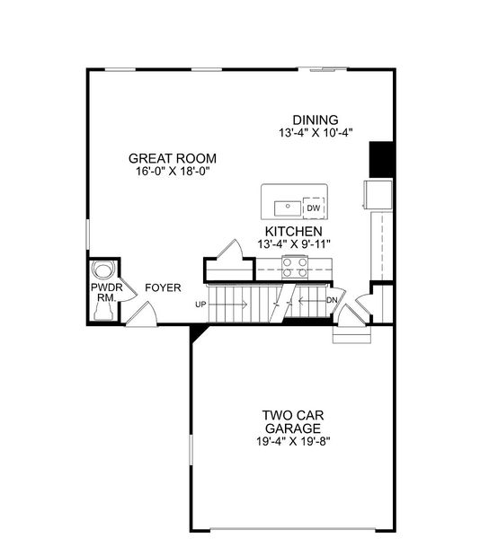 2D floor plan layout for the Lily by Ryan Homes in Everly 2-Story, Spartanburg, SC (Image 2).
