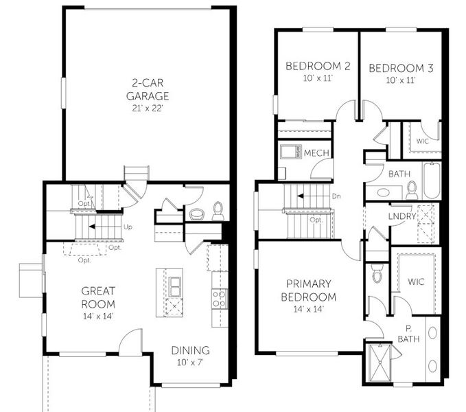 2D floor plan layout for the Sheridan - Paired Homes by Dream Finders Homes in Uplands, Westminster, CO (Image 3).
