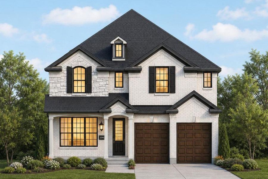 Representative exterior photo of a completed home built from the Grand Versailles - Executive Platinum by Grand Homes in Edgewater, Fate, TX (Image 6).