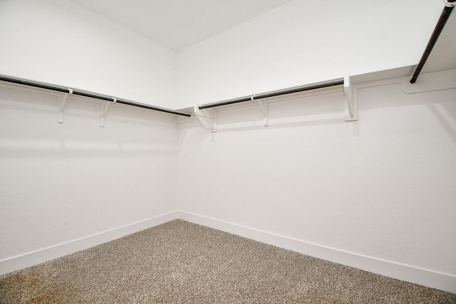 This image features a generous walk-in closet with white walls, carpeted flooring, and multiple hanging rods for ample storage. All bedrooms are connected to walk-in closets. This image features a generous walk-in closet with white walls, carpeted flooring, and multiple hanging rods for ample storage. All bedrooms are connected to walk-in closets.