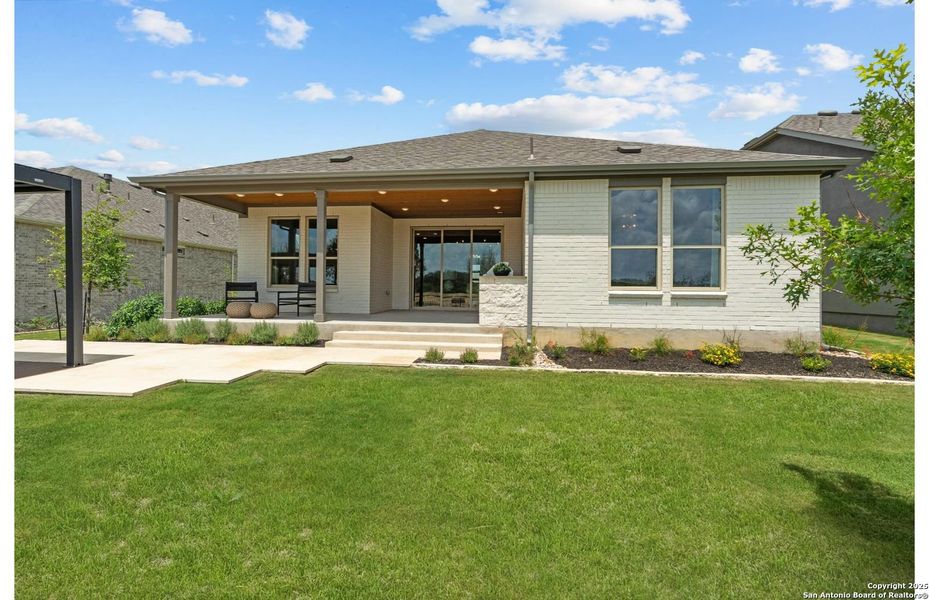 Exterior details and patio area of a home in Del Webb New Braunfels at Veramendi, New Braunfels (Image 21).